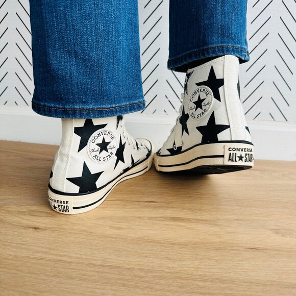 Rare CONVERSE Chuck Taylor All Star Large Star White Canvas Black Star Women 7.5 - Picture 5 of 12